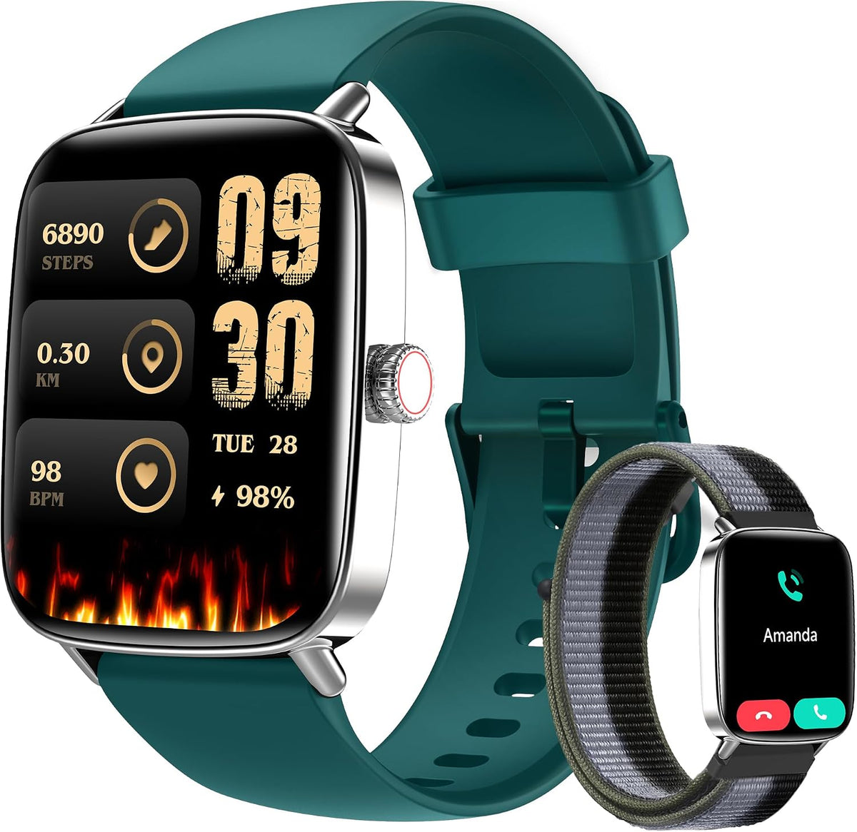 Smart Watches for Women, [1.85" HD Screen] Answer/Make Calls, Ladies Smart Watches for Samsung/Android/iPhone, Fitness Watch with Heart Rate Sleep SpO2 Monitor,Dynamic Watch Faces 60FPS-Deep Green MegaBDM