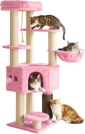 YITAHOME Large Cats Tree Tower, Cat Scratching Post, Cat Brushes, 11 cm Thick Posts, Large Platforms, Plush Cushion, Cave, 50 x 50 x 159 cm, Pink MegaBDM