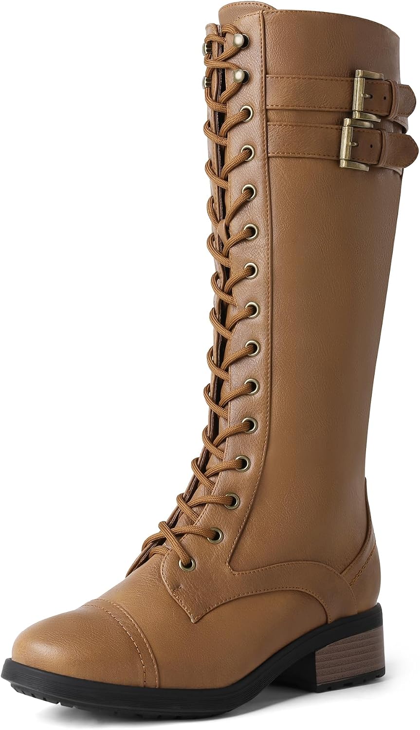 DREAM PAIRS Women's Pu Knee High Riding Combat Boots MegaBDM