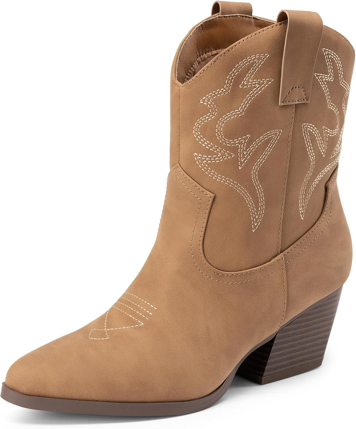 DREAM PAIRS Women's Cowboy Cowgirl Boots Embroidered Stitched Short Western Boots Low Chunky Heel Pointed Toe Ankle Booties MegaBDM