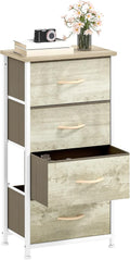 DWVO Chest of Drawers, Fabric Chest of Drawers, Bedroom Cabinet with 4 Drawers,Dresser for Bedroom,Living Room With Handles,Wood Top and Sturdy Steel Frame, Light Wood Color MegaBDM