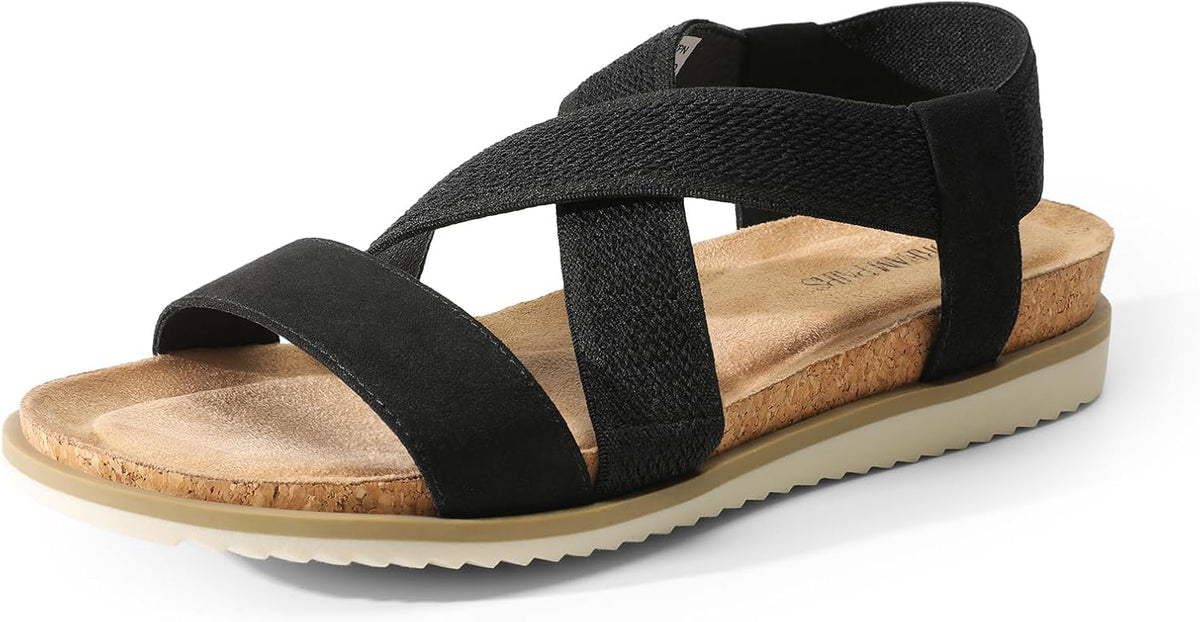 DREAM PAIRS Women's Comfortable Low Wedge Sandals, Open Toe Slip On Strappy Flat Sandals Light-weight Summer Shoes MegaBDM