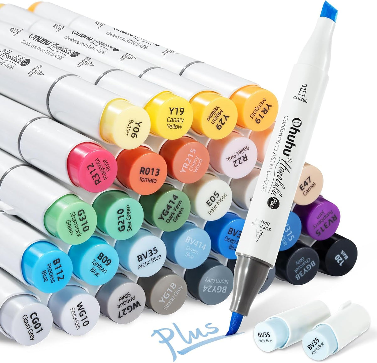 Ohuhu Alcohol Markers Supreme Brush & Chisel, 36 +1 Colours | Seamless Blending Ink, Refillable Dual Tips, Colouring Pens for Adults Artists Professionals Drawing, Sketching MegaBDM