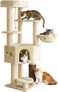 YITAHOME Large Cats Tree Tower, Cat Tree, Cat Brushes, 11 cm Thick Posts, Large Platforms, Plush Cushion, Cave, 50 x 50 x 159 cm, Beige MegaBDM