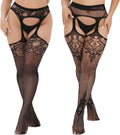 MANZI Women Suspender Tights Plus Size Lace Patterned Garter Stockings Sexy Fishnet Thigh High 2 Pairs MegaBDM
