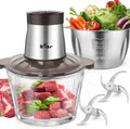 Bear 2L+1.8L 600W Electric Food Processors & Chopper with Glass Container and 304 Stainless Steel Container, 2 Speed Settings, 4 Stainless Steel Blades for Chopping Meat, Baby Food, Fruit, Vegetable MegaBDM