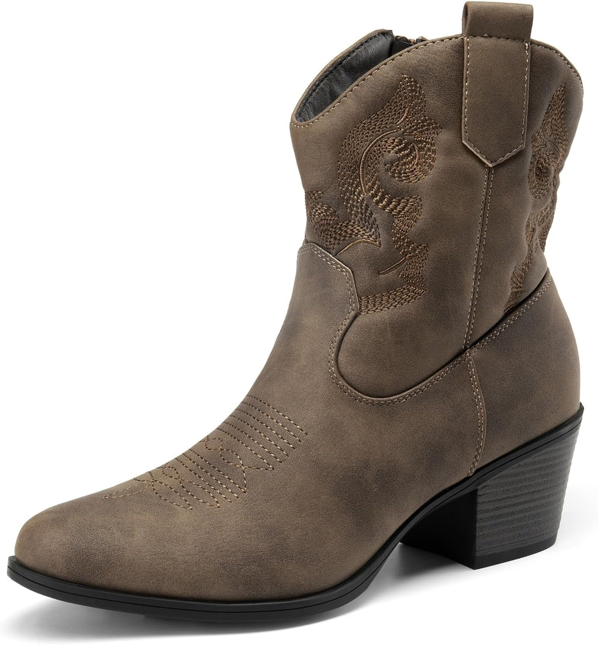 DREAM PAIRS Women's Western Cowboy Cowgirl Embroidered Ankle Boots Fashion Low chunky Heel Round Toe Fall Short Booties Shoes MegaBDM