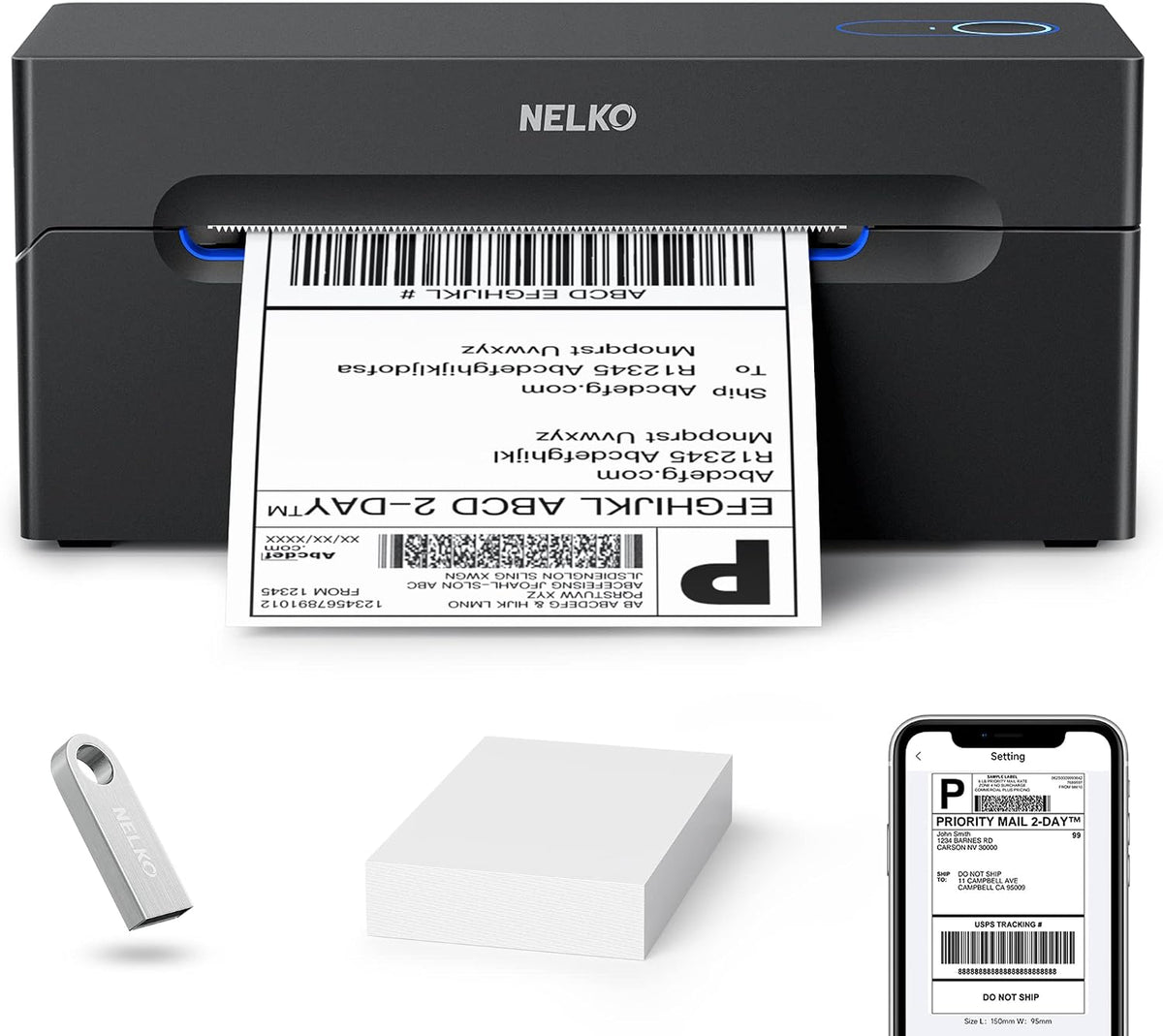 Nelko Bluetooth Thermal Label Printer, Wireless 4x6 Shipping Label Printer for Small Business, Support Android, iPhone and Windows, Widely Used for Amazon, Ebay, Shopify, Etsy, USPS 1 pack MegaBDM