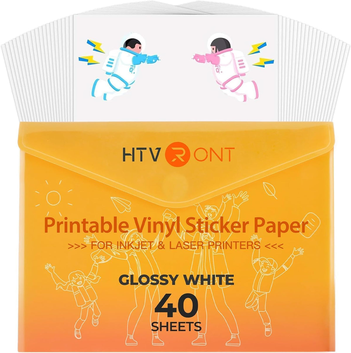 HTVRONT Printable Vinyl for Inkjet Printer & Laser Printer, 40 Pcs Glossy Sticker Paper for Printers, Waterproof & Dry Quickly Printable Vinyl Sticker Paper for HP, Epson and Other Printers - 8.5"x11" MegaBDM