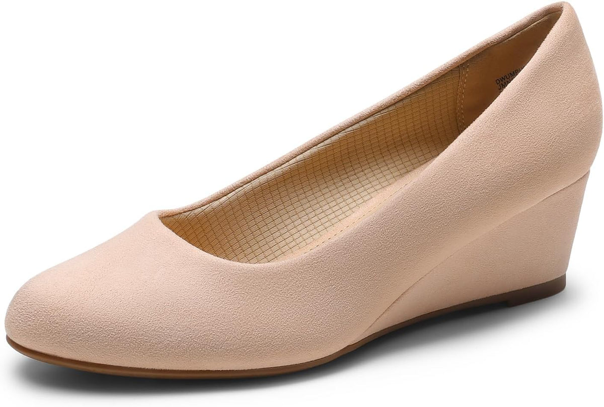DREAM PAIRS Women's Low Wedges Heels Closed Round Toe Pumps Comfortable Slip On Dress Work Wedding Shoes MegaBDM
