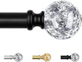 KAMANINA Black Curtain Poles for Eyelet Curtains, Adjustable Curtain Pole 80 to 365 cm, 19 mm Diameter Single Curtain Rod with Round Translucent Finials, Brackets MegaBDM