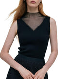 GOELIA Sleeveless Sweater Tops for Women Trendy Patchwork Mock Neck Sleeveless Tank Tops Dressy Casual Knit Top Shirts MegaBDM