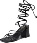 DREAM PAIRS Women's Lace Up Heels Strappy Block High Heel Square Open Toe Chunky Sandals for Party Travel Date MegaBDM