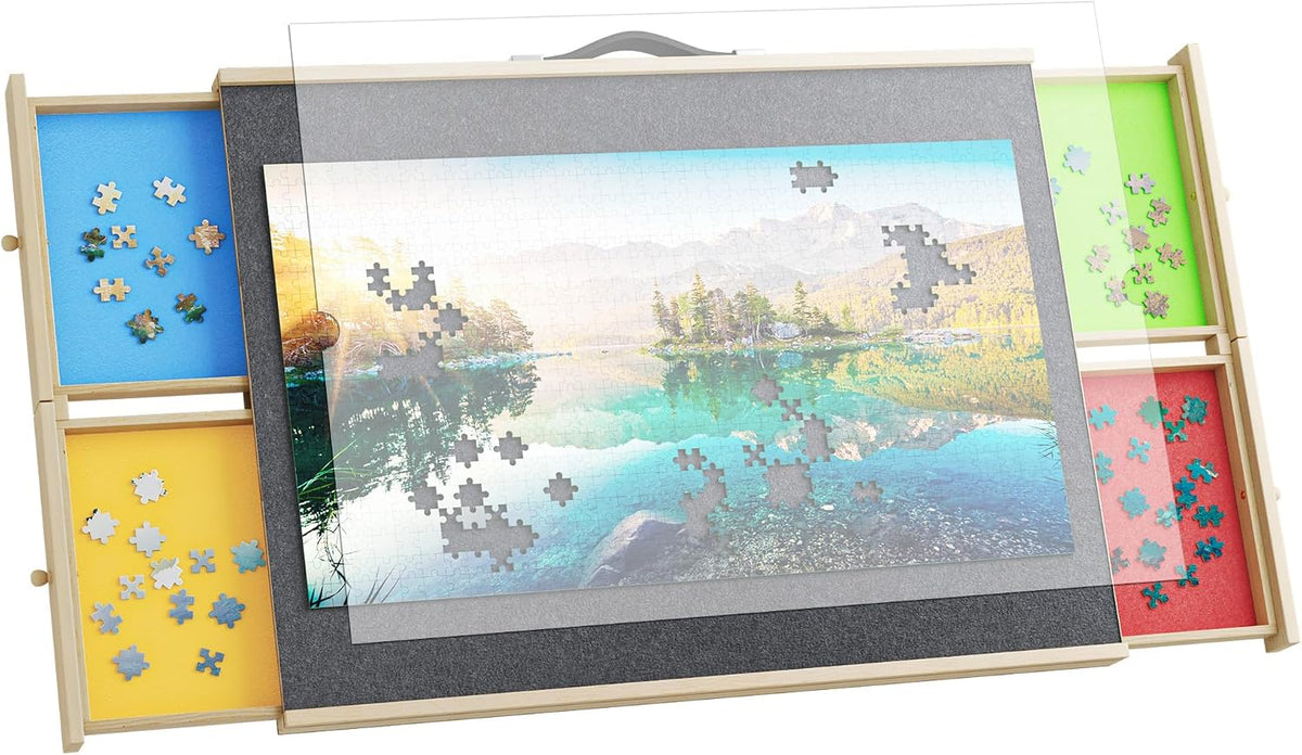 YITAHOME Jigsaw Puzzle Board – 5-Angle Adjustable Tilting Puzzle Table with 4 Magnetic Drawers, Non-Slip Felt Surface, Swivel Casters – Portable Wooden Puzzle Table for 1000 Pieces MegaBDM