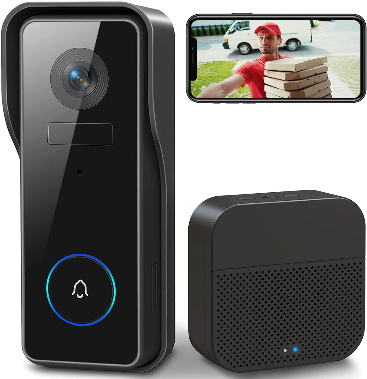 XTU 2K Wireless Video Doorbell Camera with Chime, Battery Powered WiFi | No Monthly Fees or Subscription Required, 100% Wireless, PIR Motion Detection, Two-Way Audio, Easy Installation MegaBDM