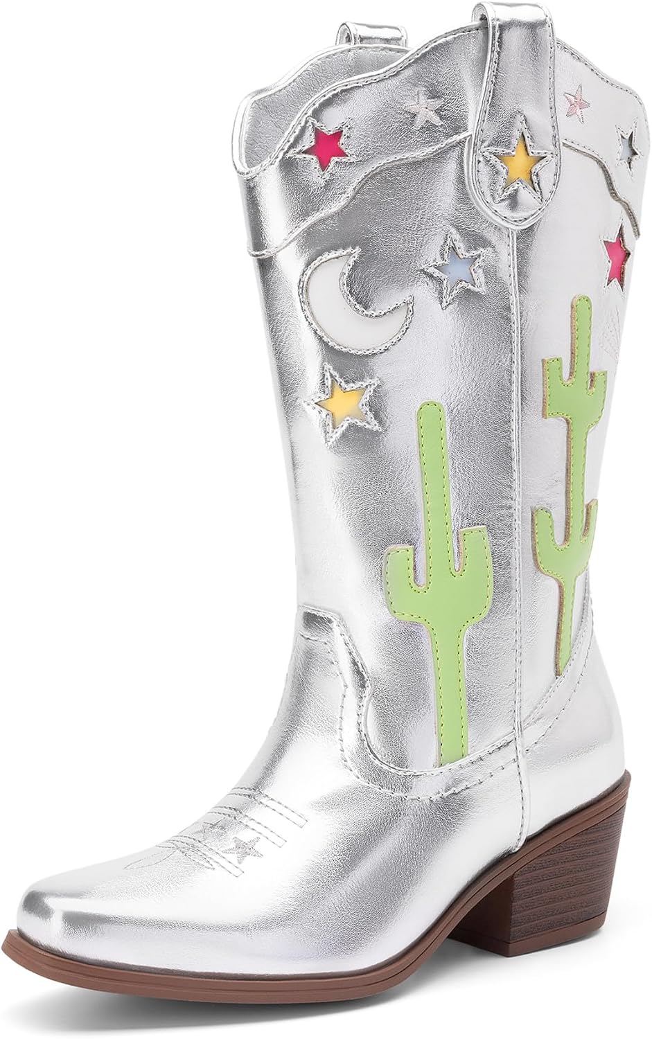 DREAM PAIRS Girls Cowboy Boots Cowgirl Mid Calf Western Boots with Low Heel Square Toe for Little Kid/Big Kid MegaBDM