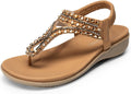 DREAM PAIRS Women's Comfortable Dressy Flat Sandals Rhinestone Elastic T-Strap Thong Sandals for Summer Beach MegaBDM