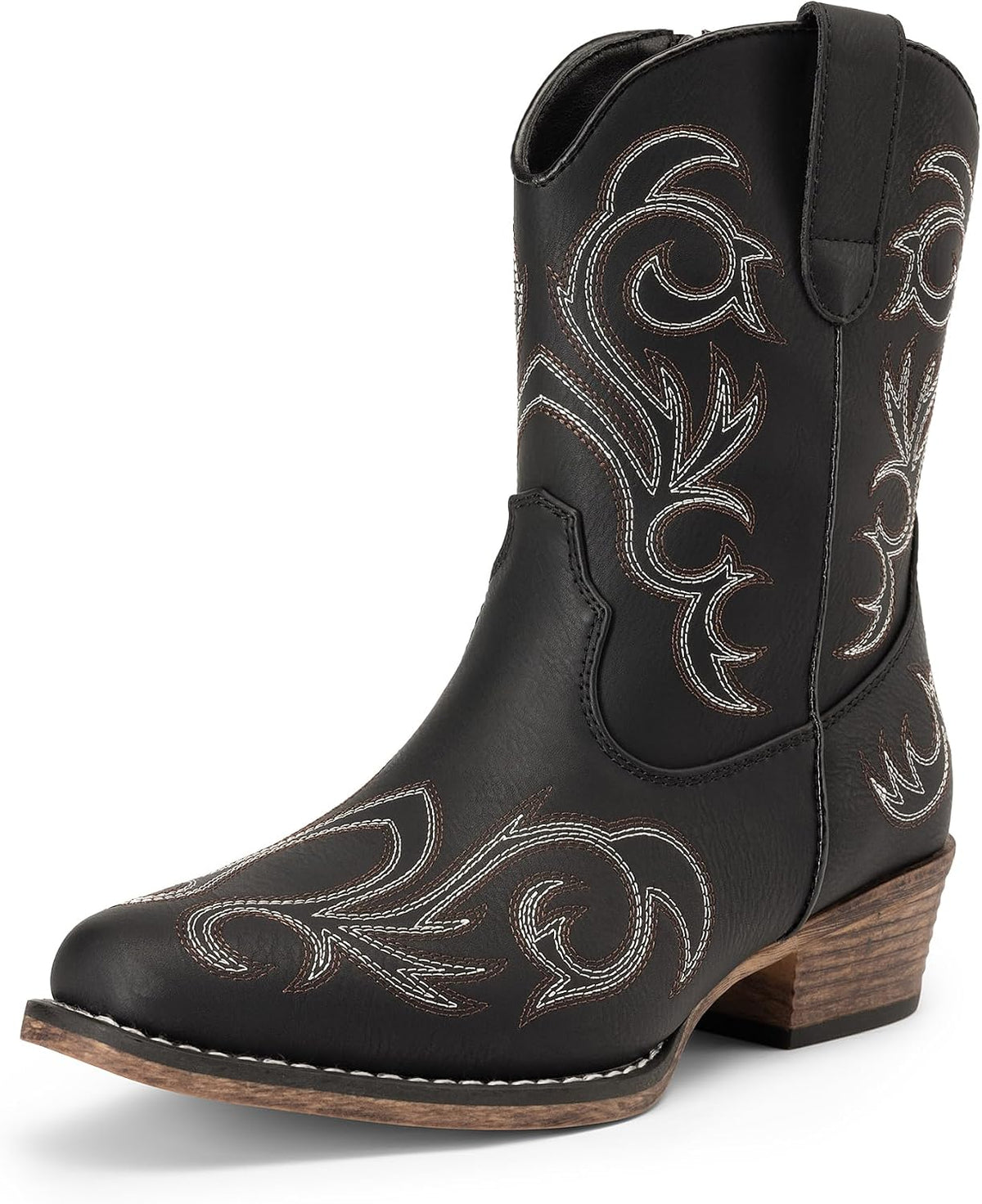 DREAM PAIRS Women's Cowboy Cowgirl Western Boots Embroidered Stitched Ankle Boots Square Toe Chunky Heel Fashion Short Booties with Zipper MegaBDM