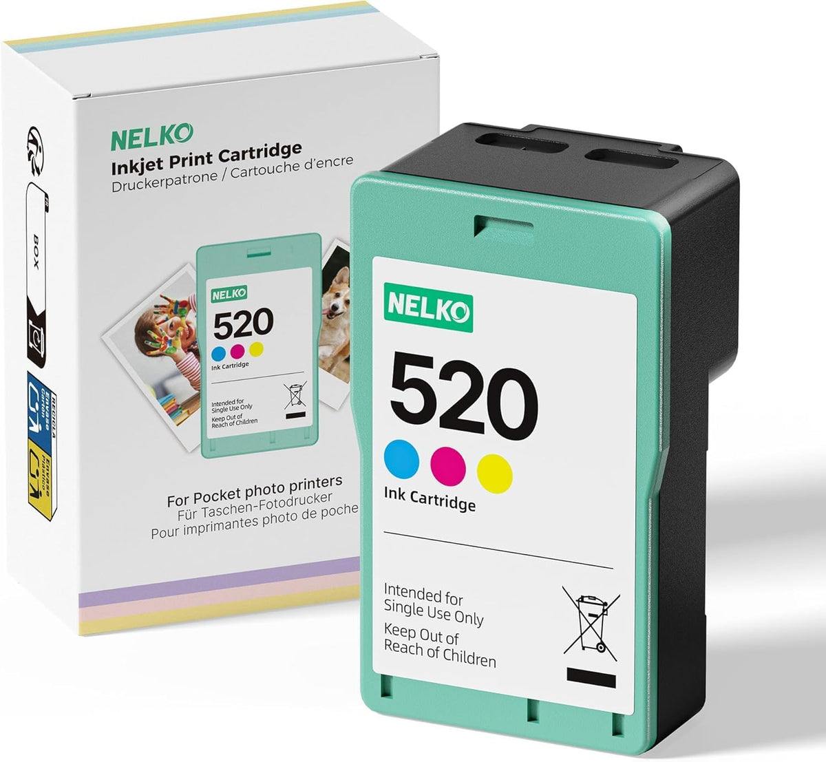 Nelko 520 Genuine Color Ink Cartridges, High-Yield Ink Cartridge Compatible with PP01 Photo Printer, Water Oxidation-Proof, Photo Printer Cartridge for Instant Photo Printing, for Home&School, 1 Pack MegaBDM
