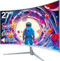 Gawfolk Curved Monitor 27 Inch 100Hz, PC Gaming Monitor with Speakers, AMD FreeSync Full HD 1080p Ultra-Thin Zero Frame Display for Home Office Business (White) MegaBDM