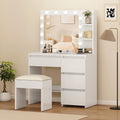 DWVO White LED Vanity Dressing Table with Stool, Modern Makeup Dressing Desk with Mirror and Table, Adjustable Lighting, 4 Drawers & Open Storage, 12 Light Settings for Bedroom, 94 x 43 x 140 cm MegaBDM