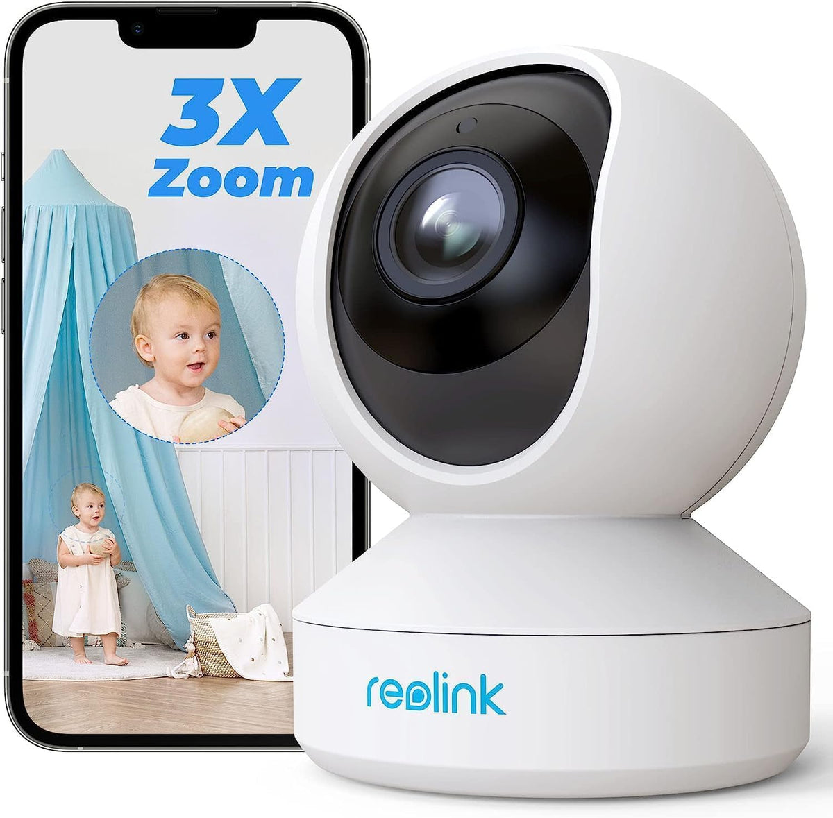 Reolink 5MP PTZ Indoor WiFi Security Camera, 2.4GHz 5GHz Dual-Band WiFi, 3X Optical Zoom WiFi CCTV Camera for Elder Pet Baby, 2 Way Audio, with SD Card Slot, E1 Zoom MegaBDM