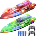DEERC 2 Pack 13 inch Remote Control Boat for Kids, 4 Batteries, 2.4Ghz RC Racing Boat with LED Lights for Pools and Lakes, Summer Water Toy Gift for Boys 8-12 MegaBDM