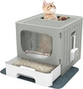 YITAHOME Cat Litter Box with Hood - Splash-Proof Enclosed Design, Large Pet Toilet with Removable Drawer & Scoop, Space-Saving Cat Tray (Grey) MegaBDM
