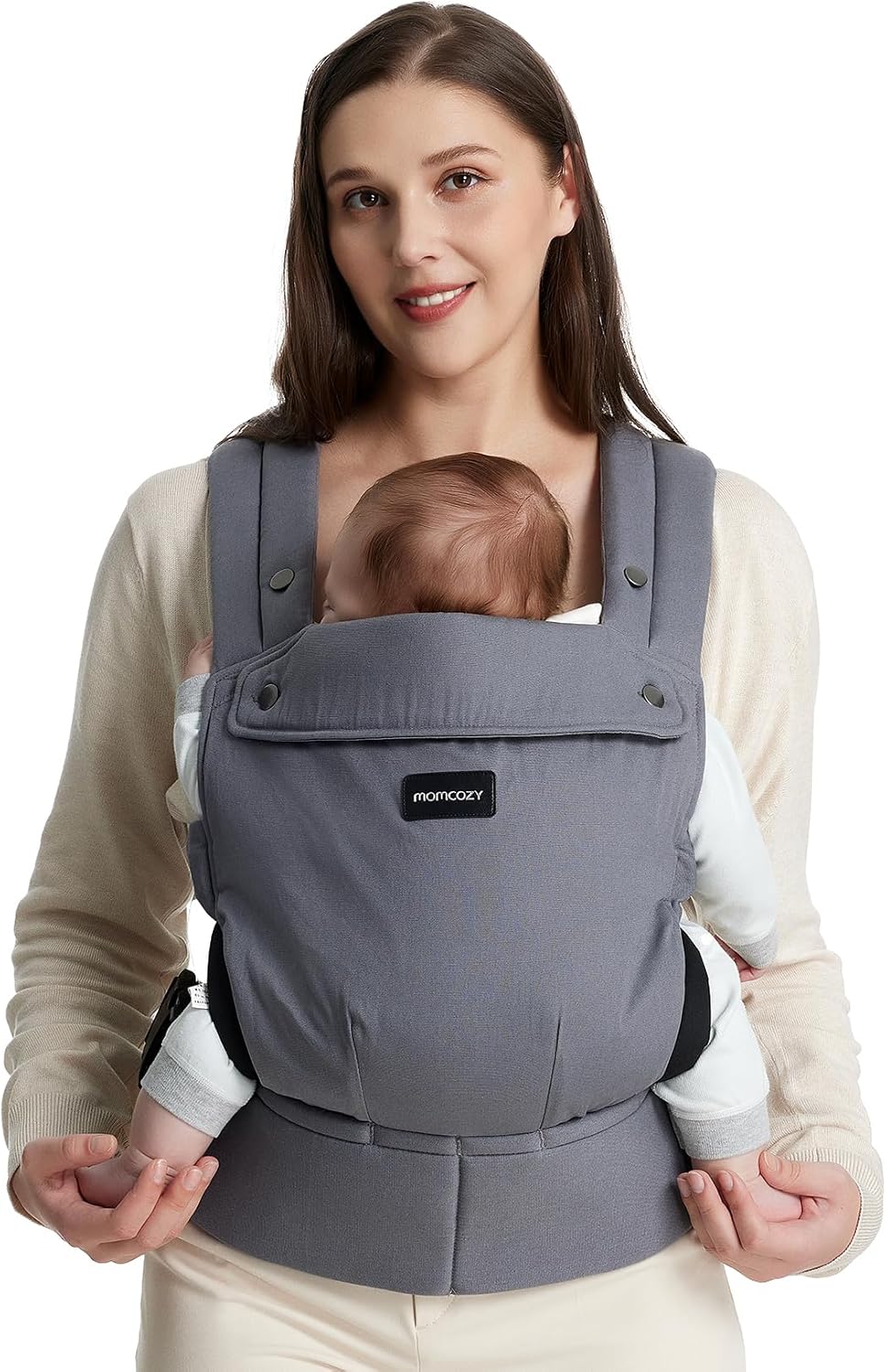 Momcozy Baby Carrier - Ergonomic, Cozy and Lightweight Carrier for 3-24 Months, Effortless to Put On, Ideal for Hands-Free Parenting, Enhanced Lumbar Support, Grey MegaBDM