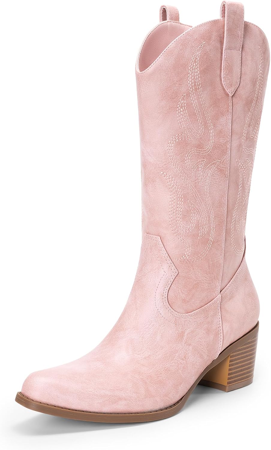 DREAM PAIRS Women's Square Toe Cowboy Cowgirl Boots Embroidered Mid Calf Western Boots Fashion Dress Low Chunky Heel Boots for Theme Party Country Concert MegaBDM
