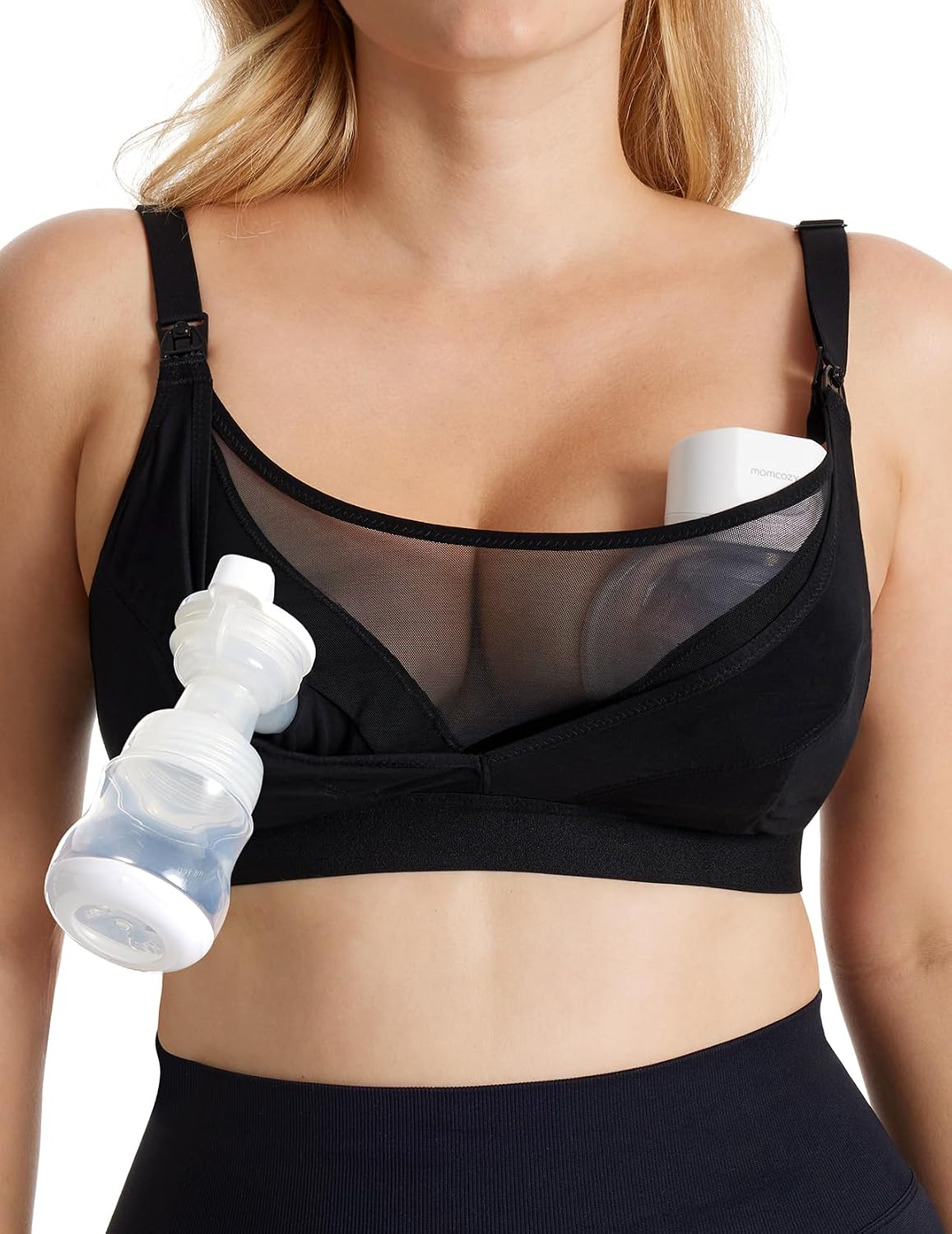 momcozy Mesh Support Pumping Bra Hands Free Suitable for 36C-44G, Comfortable Plus Size Pumping and Nursing Bra in One MegaBDM