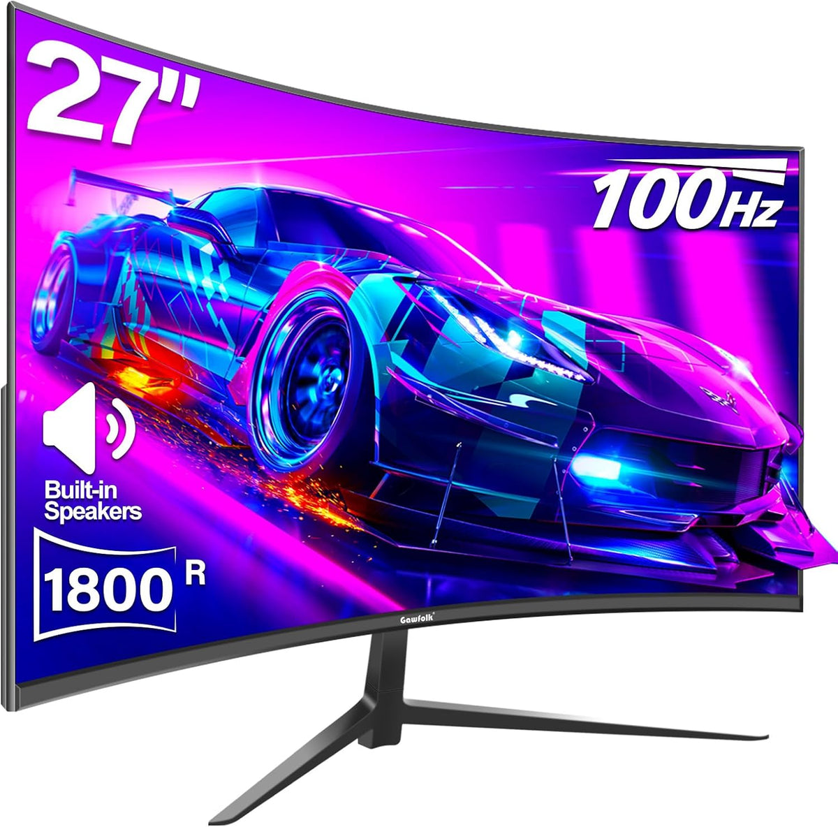 Gawfolk Curved Monitor 27 Inch 100Hz, PC Gaming Monitor with Speakers, AMD FreeSync Full HD 1080p Ultra-Thin Zero Frame Display for Home Office Business (White) MegaBDM