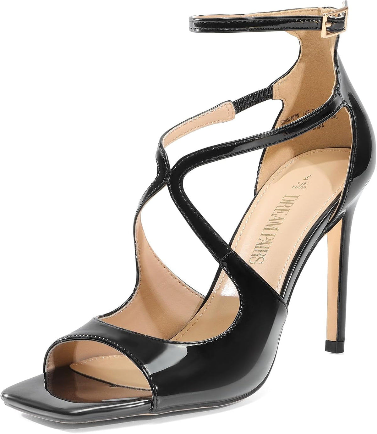DREAM PAIRS High Heels for Women Cross Strappy Stilettos Square Open Toe Dressy Sexy Sandals MegaBDM