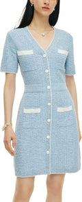 GOELIA Women's Summer Bodycon Knit Mini Dress Textured Multicolor Jacquard Striped Short Sleeve Crew Neck Casual Dresses MegaBDM