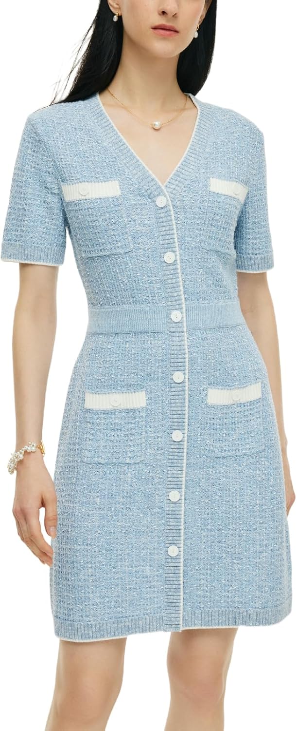 GOELIA Women's Summer Bodycon Knit Mini Dress Textured Multicolor Jacquard Striped Short Sleeve Crew Neck Casual Dresses MegaBDM