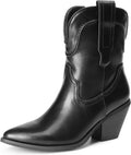 DREAM PAIRS Women's Cowboy Ankle Boots Western Fashion Cowgirl Mid-calf Boots Low Chunky Block Heel Pointed Toe Fall Booties Shoes MegaBDM