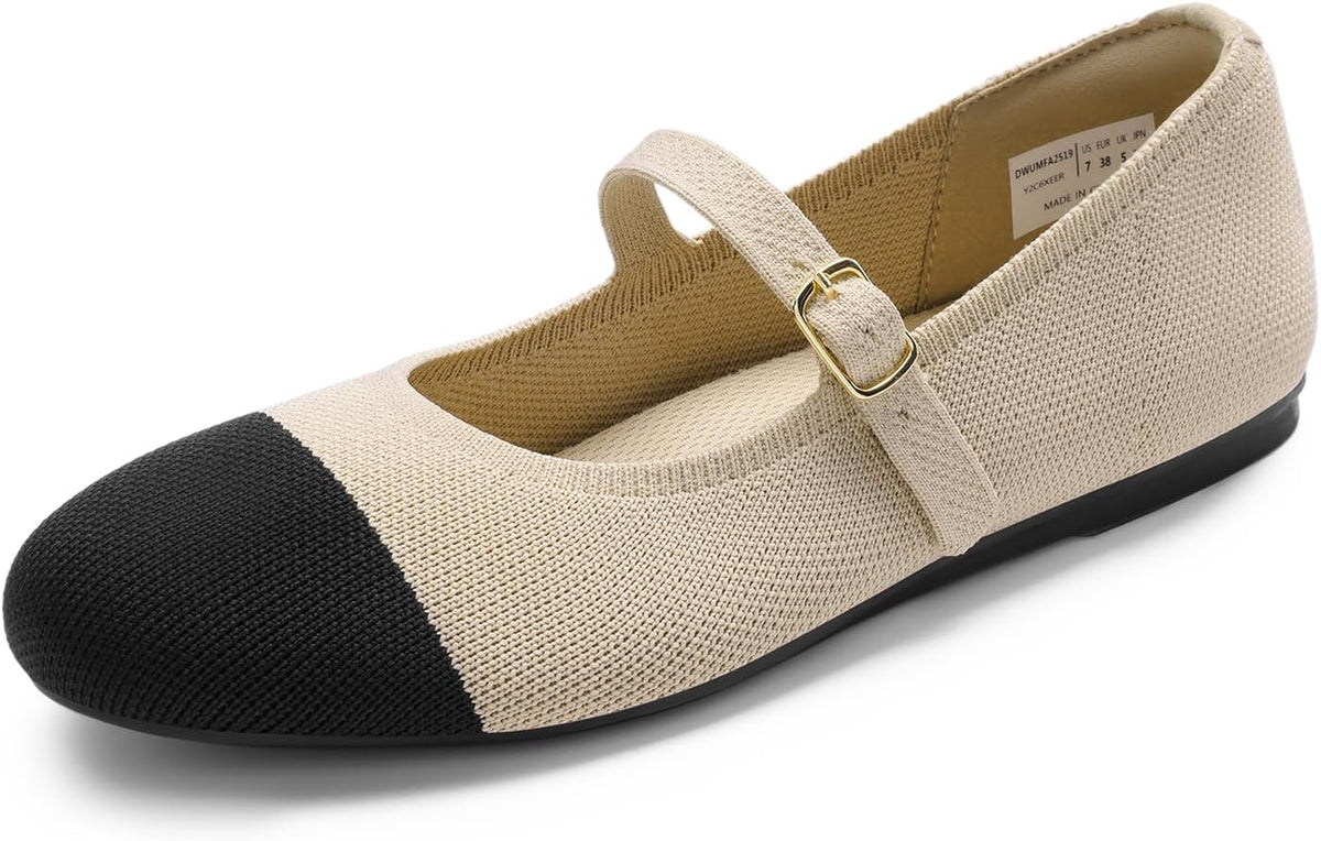 DREAM PAIRS Women's Mary Jane Ballet Flat Shoes Dressy Foldable Knit Flats with Arch Support Comfortable for Casual Work Office MegaBDM