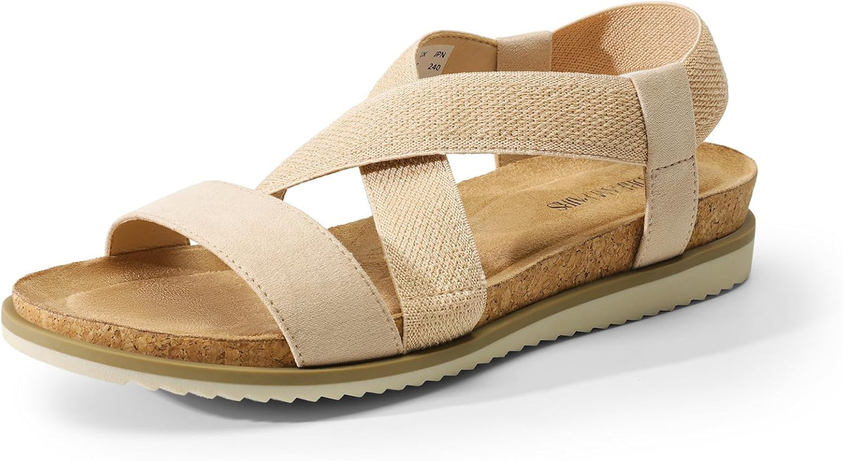 DREAM PAIRS Women's Comfortable Low Wedge Sandals, Open Toe Slip On Strappy Flat Sandals Light-weight Summer Shoes MegaBDM
