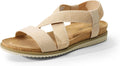 DREAM PAIRS Women's Comfortable Low Wedge Sandals, Open Toe Slip On Strappy Flat Sandals Light-weight Summer Shoes MegaBDM