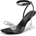 DREAM PAIRS Stiletto Bow Heels for Women Strappy Sparkly Rhinestone Square Toe Clear Crystal High Sandals for Party Wedding MegaBDM