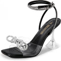DREAM PAIRS Stiletto Bow Heels for Women Strappy Sparkly Rhinestone Square Toe Clear Crystal High Sandals for Party Wedding MegaBDM
