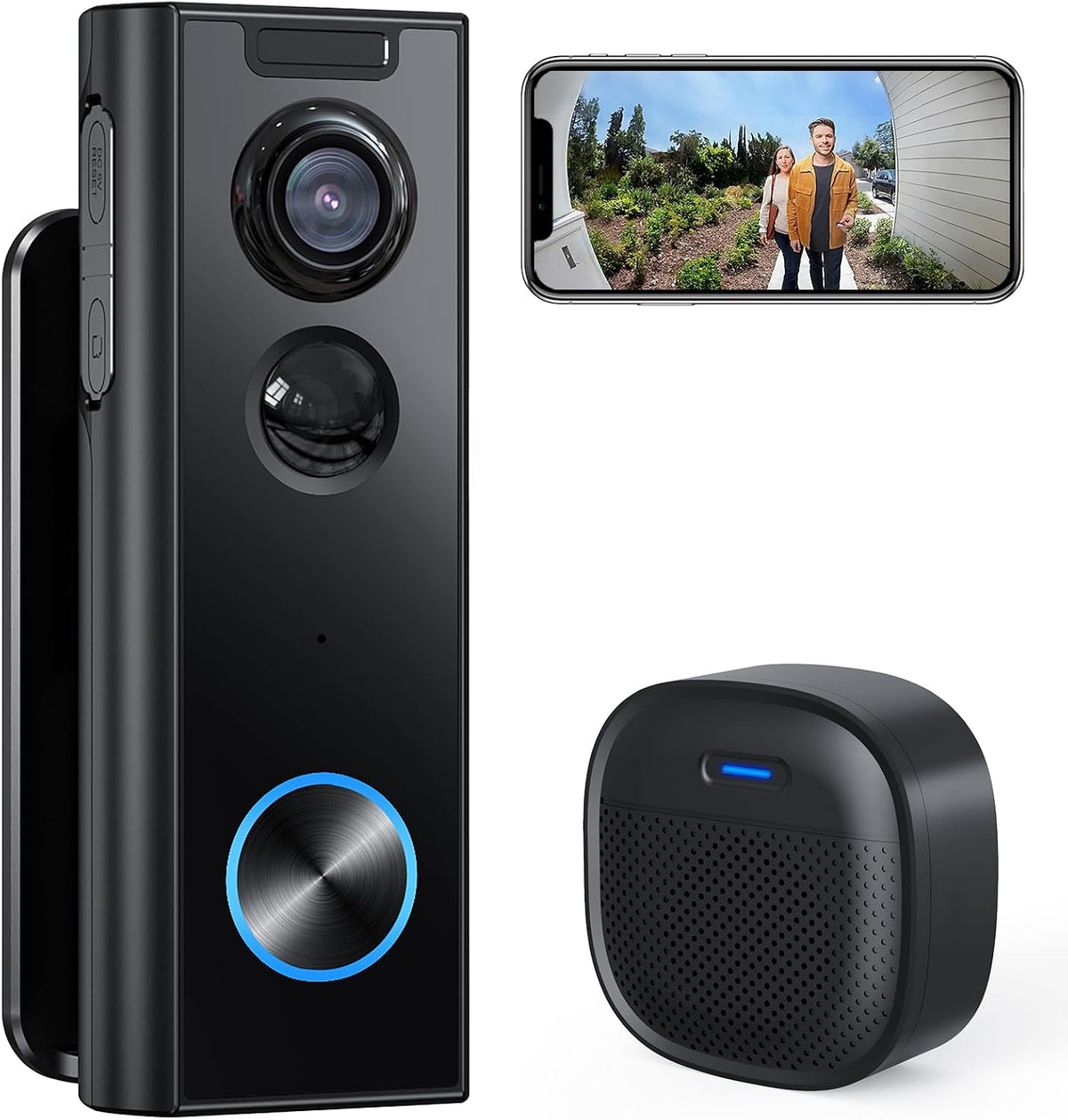 XTU Wireless Video Doorbell No Subscription-2K HD Security Doorbell Camera Wireless-Local/Cloud Storage with Multi-angle Bracket, 2.4GHz Wi-Fi, Works with Alexa and Google Home MegaBDM
