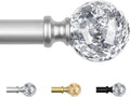 KAMANINA Silver Curtain Poles for Eyelet Curtains, Adjustable Curtain Pole 80 to 365 cm, 19 mm Diameter Single Curtain Rod with Round Translucent Finials, Brackets MegaBDM