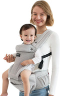 Momcozy Baby Carrier with Hip Seat, 2-in-1 Forward-Facing Carry for Active Babies, Detachable Hands-Free Carrier up to 20kg, Breathable Infant Carrier Fits Waist Sizes up to 120cm, AirMesh Grey MegaBDM