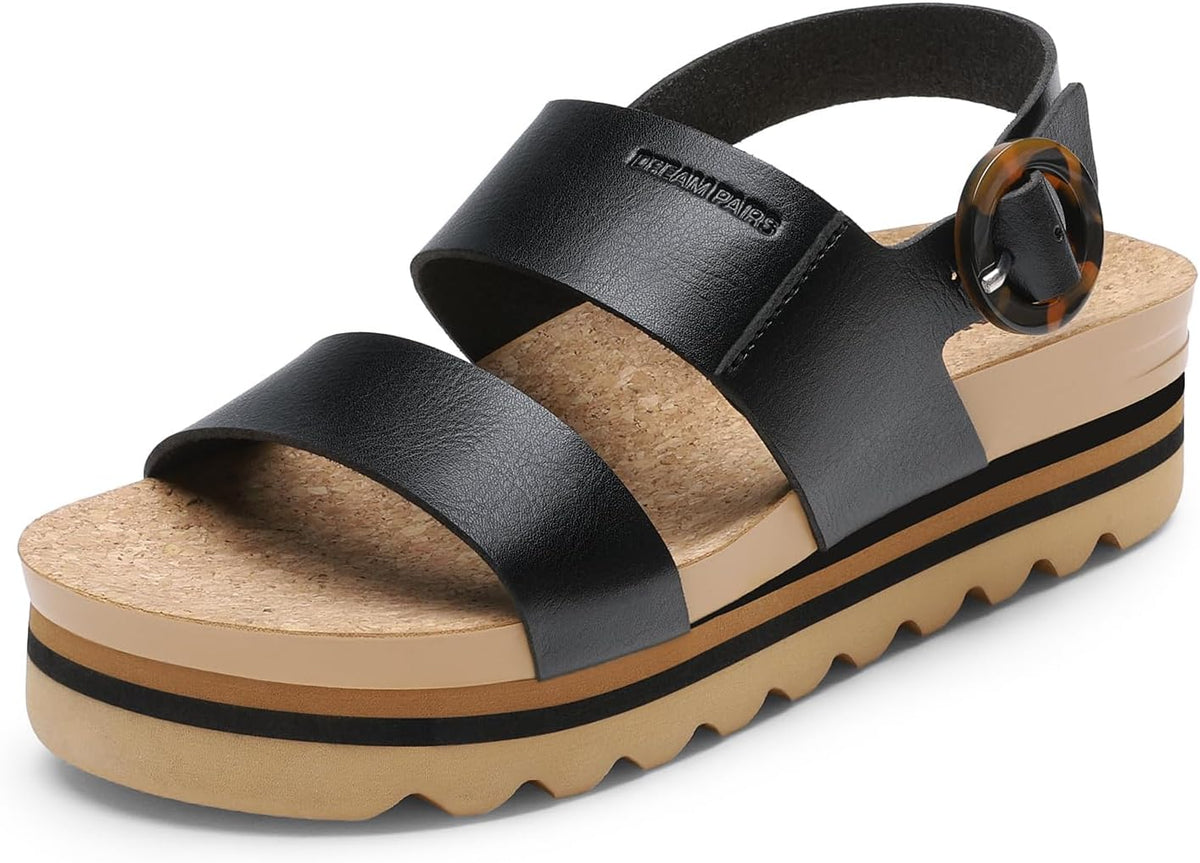 DREAM PAIRS Women's Orthopedic Arch Support Platform Sandals Comfortable Cork Insole Low Wedges Sandals Flatform Summer Dress Shoes Cute Buckle Wedges for Beach MegaBDM
