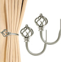 KAMANINA 2 Pack Antique Silver Curtain Holdbacks, U Form Wall Mounted Curtain Tiebacks, Decorative Curtain Drapery Holdback with Twisted Cage Finials for Fixed Curtain or Hanging Items MegaBDM