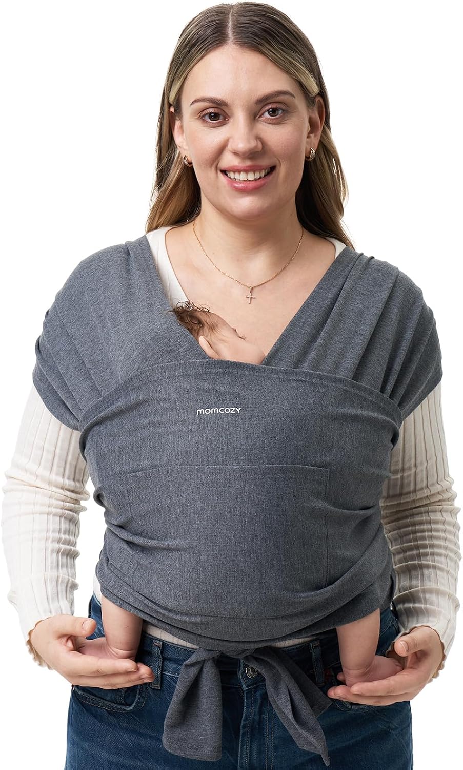 Momcozy Baby Wrap Carrier for 3.6-15kg, Easy to Wear Baby Sling Carriers from Newborn, Adjustable Baby Carriers for Newborn to Toddler, Dark Gray MegaBDM
