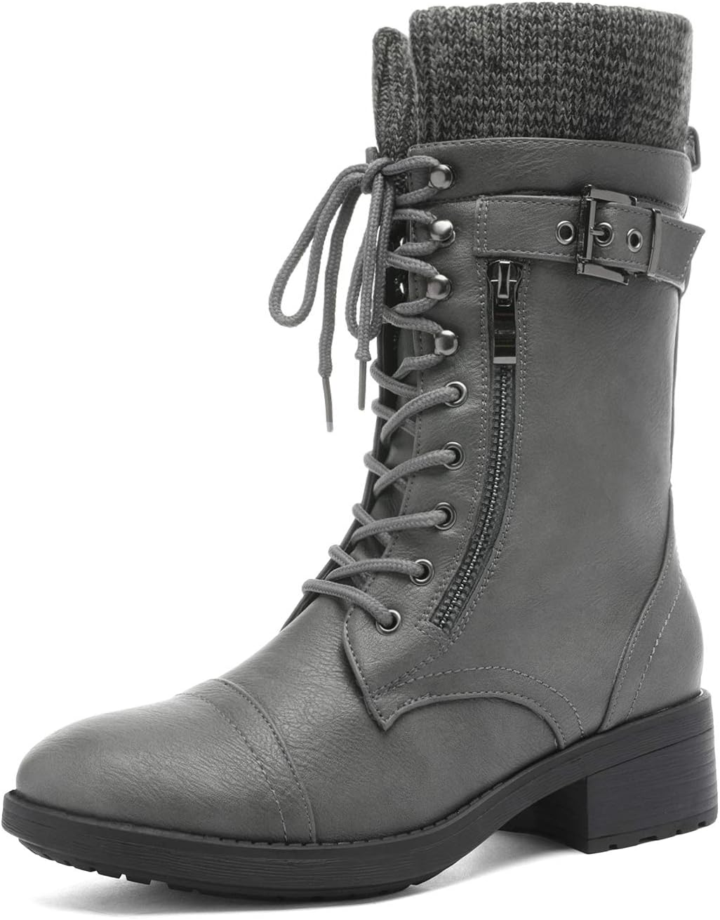 DREAM PAIRS Women's Lace up Mid Calf Combat Riding Military Fur-Lined Boots Fall Winter Shoes MegaBDM