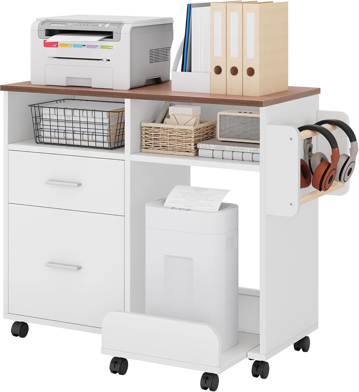 YITAHOME Mobile File Cabinet with Removable Base & Hanging Rod, Filing Storage Organiser with 10 Wheels, Filing Cupboard for Home Office, White MegaBDM