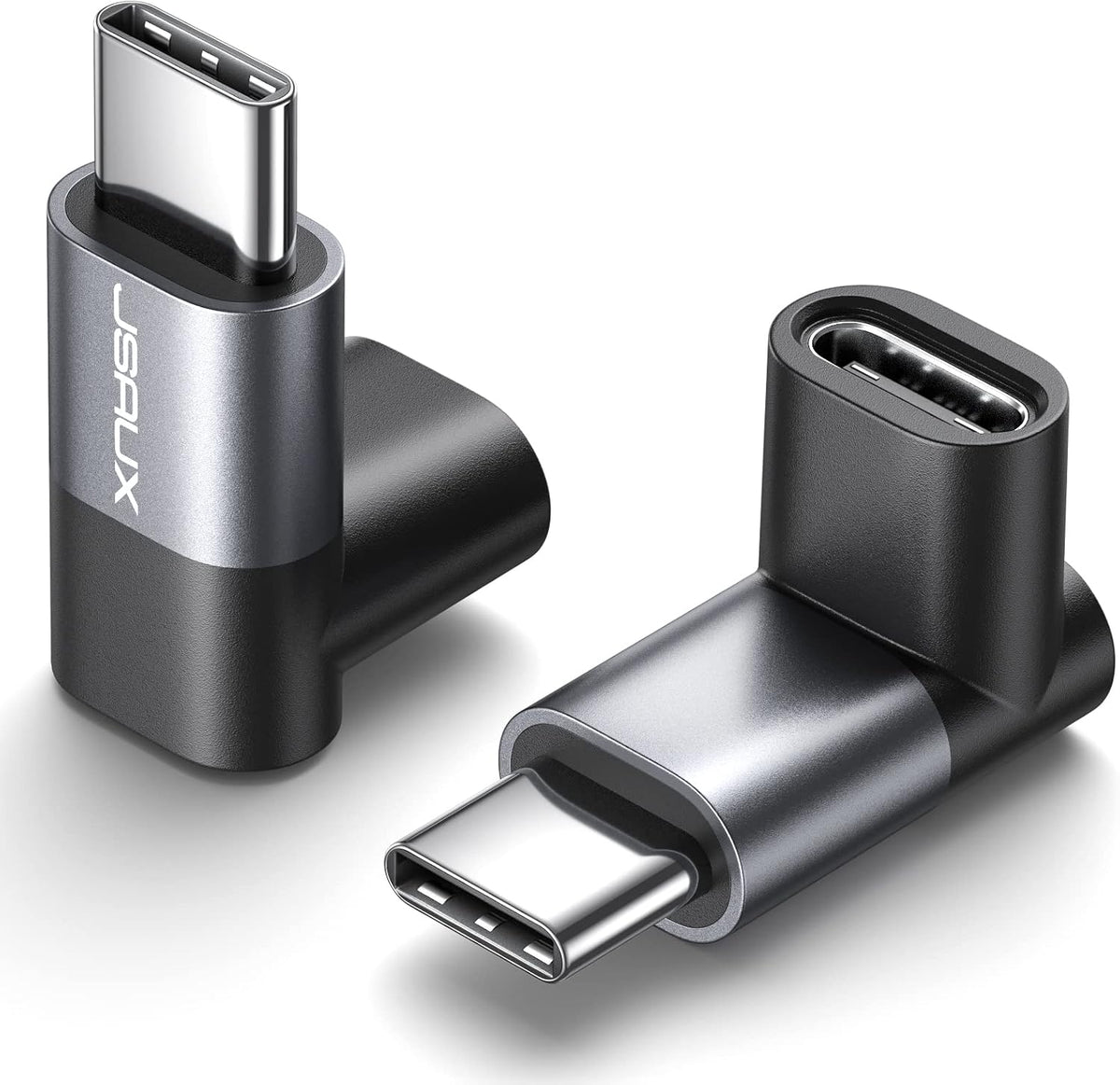 JSAUX 90 Degree Right Angle USB C Male to USB C Female Adapter, 2-Pack USB Type C 3.1/40Gbps PD 100W Fast Charge Extender Compatible with Steam Deck, ROG Ally, Switch, iPhone 16/15, Laptop, Tablet MegaBDM